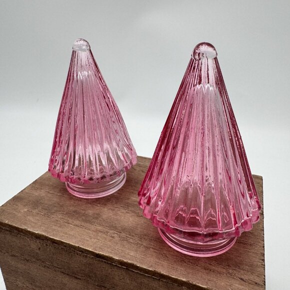Pink glass Christmas trees rigged surface set of two small - Picture 5 of 10